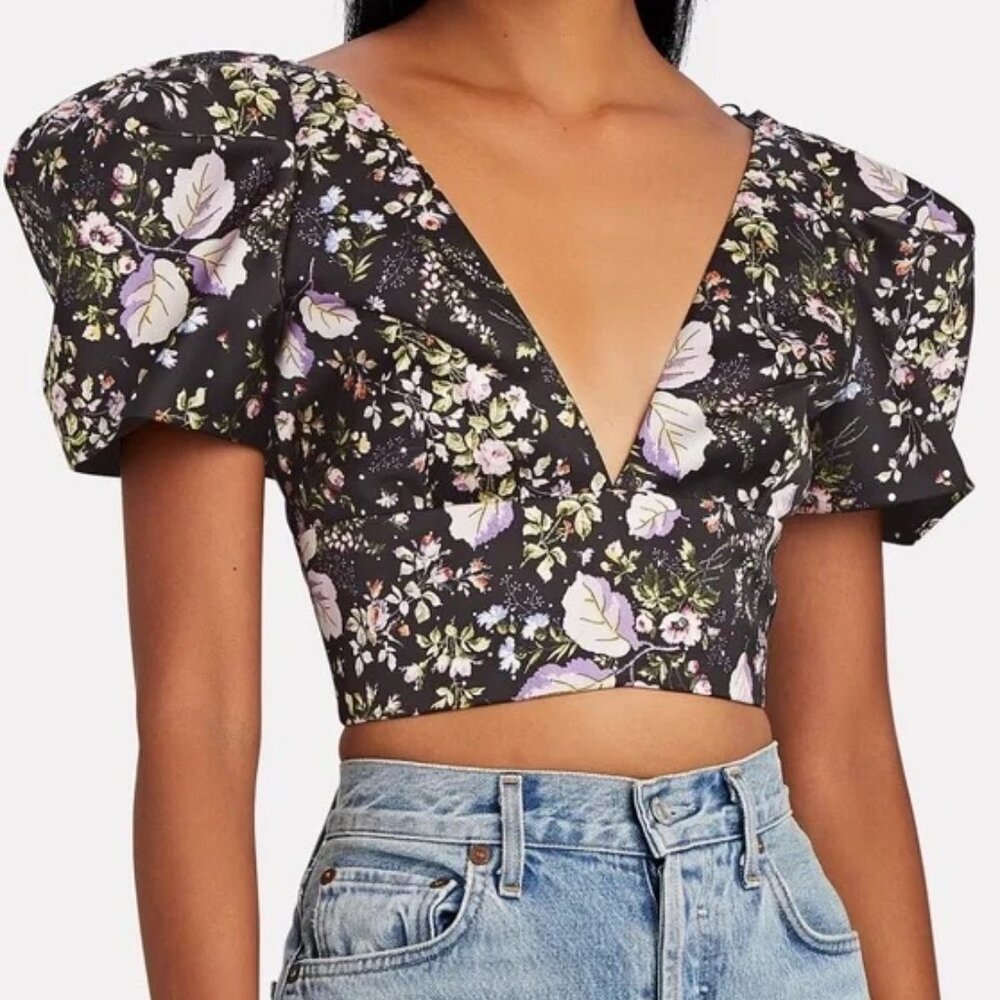AMUR Black Floral Crop Top